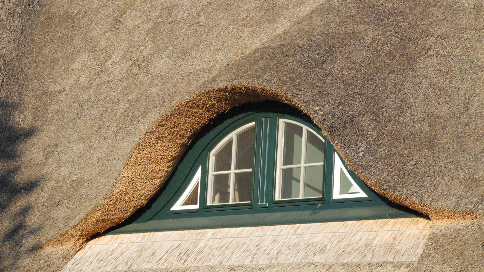 Reetdach eines Ferienhauses des Strandhotel Dünenmeers