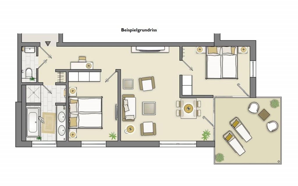 Grundriss einer Suite im Strandhotel Dünenmeer