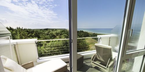 Terrasse eines Doppelzimmers im Strandhotel Dünenmeer